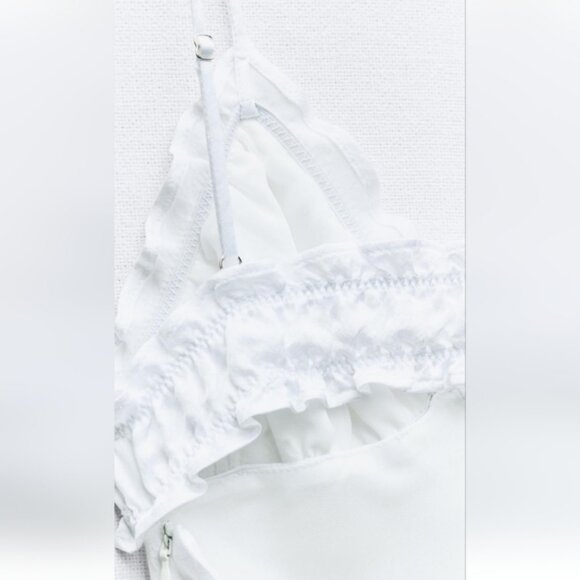 ZARA RUFFLED SATIN EFFECT MIDI DRESS - Picture 8 of 9